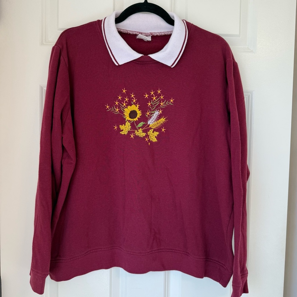 Vintage‎ Fall Sunflower Sweatshirt Sz XL Granny Cottage Core Flower Embroidered